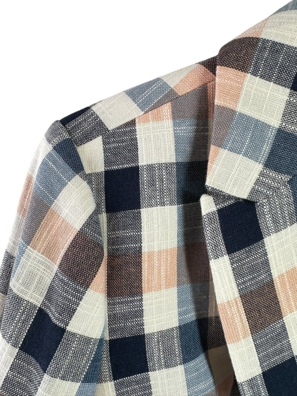 NEW Talbots 18W Plaid Cotton Blend Blazer Blue Pink One Button Career Jacket - Picture 4 of 7